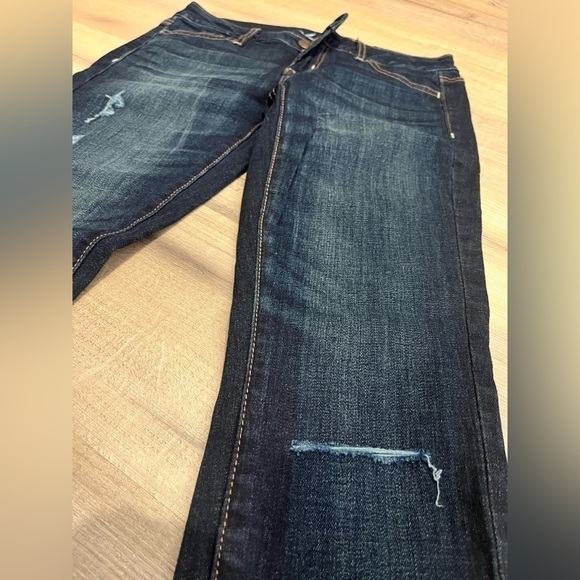 NWT American Eagle Dark Indigo Stretch Skinny Slim Fit Jeans Mid Low Rise Ripped - Picture 5 of 5